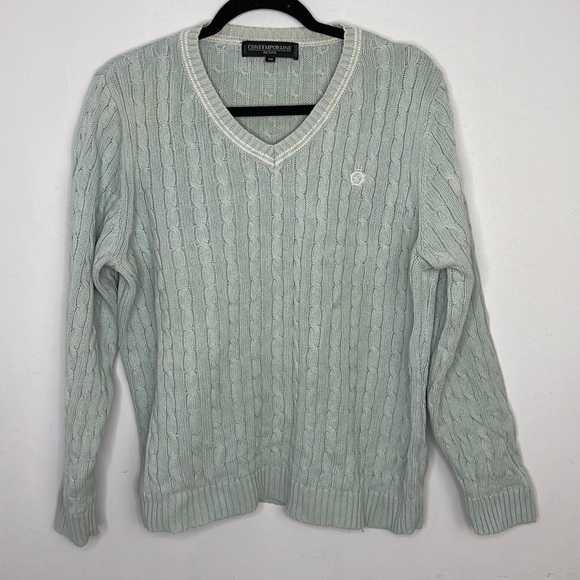 Simons cotton cable knit v neckline preppy sweater - Picture 1 of 8